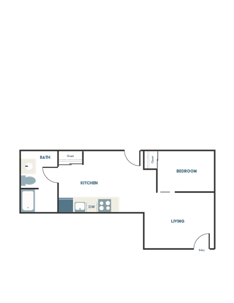 Floor plan for 1 bed, 1 bath, 536 sqft